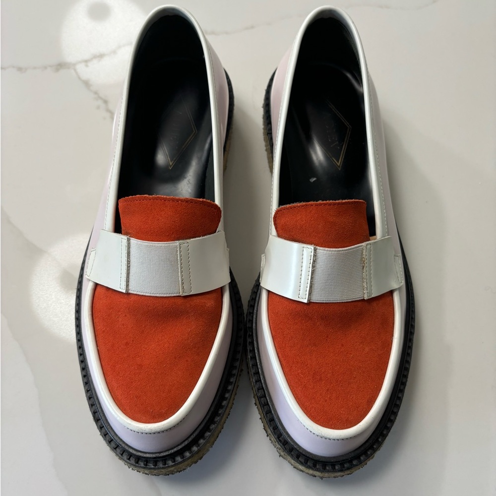 Women’s Two-Tone Red Suede & White Leather Loafers